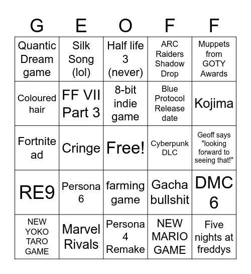 Untitled Bingo Card