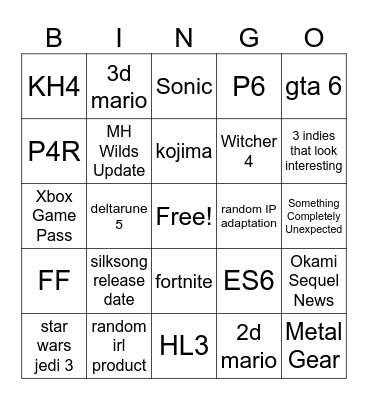 Summer Games Fest 2025 Bingo Card
