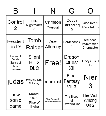 Summer Game Festival Bingo Card