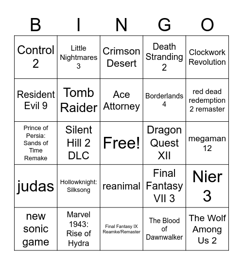 Summer Game Festival Bingo Card