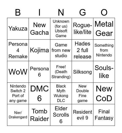 Summer Games Fest 2025 Bingo Card