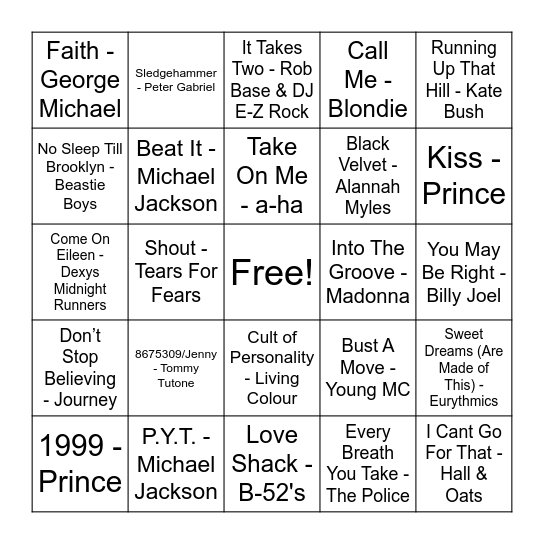 80's Baby (Phil Collins Was That Dude!) Bingo Card