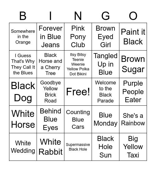 COLORS Bingo Card