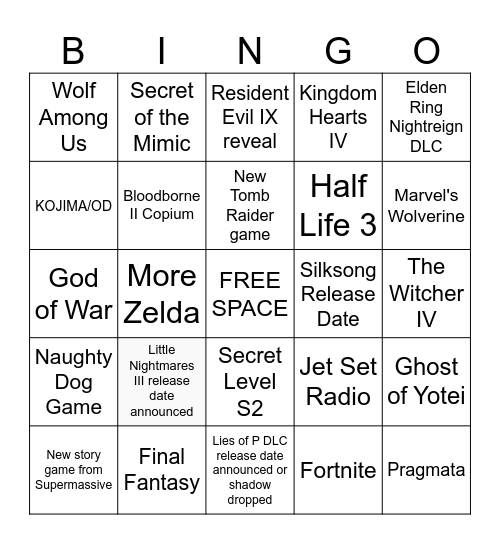 Summer Games Fest Bingo Card