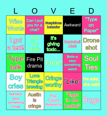 Love Island USA Season 7 Bingo Card