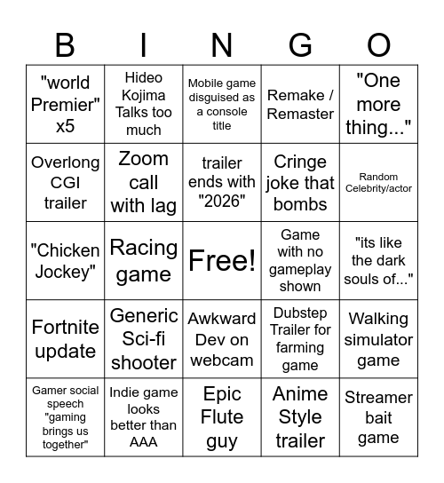 Summer Game Fest 2025 Bingo Card