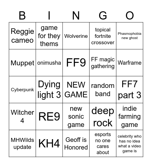Untitled Bingo Card