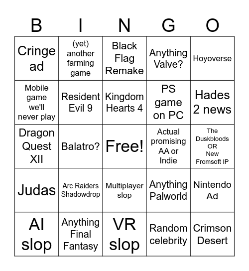 Zoomer Gay Feast Bingo Card