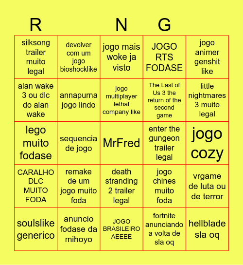 Bingada MrFriedChicken Bingo Card