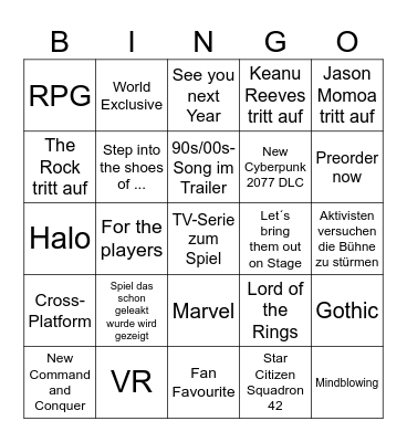 Summer Game Fest 2025 Bingo Card