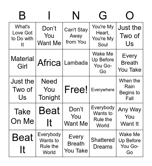 80's BINGO Card