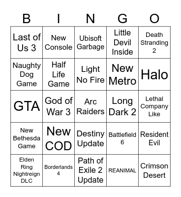 Game Fest Announcements Bingo Card