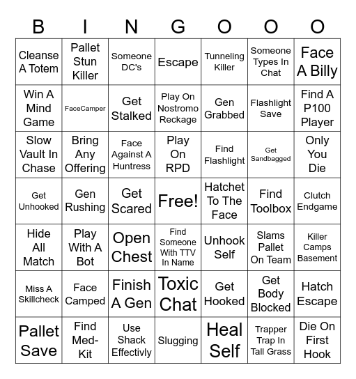 DBD Survivor BINGO! Bingo Card
