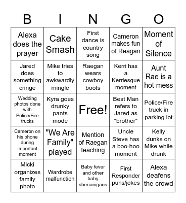 Reagan/Jared Wedding Bingo Card