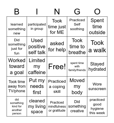 coping life skills Bingo Card