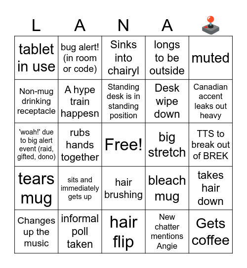 Lana Stream Bingo Card