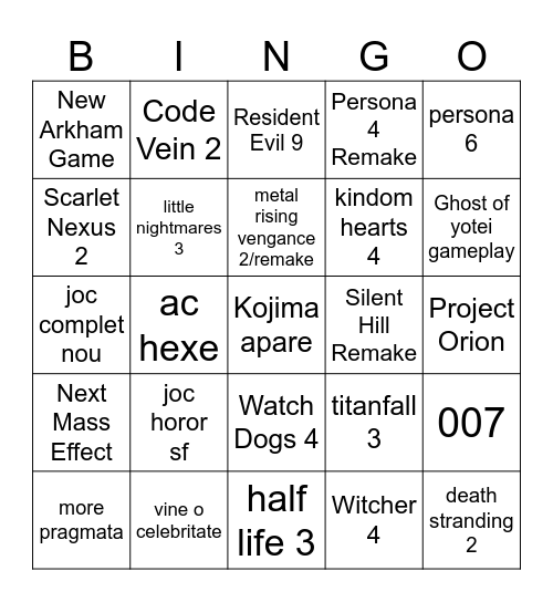 Summer Game Fest 2025 Bingo Card