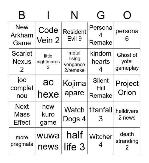 Summer Game Fest 2025 Bingo Card
