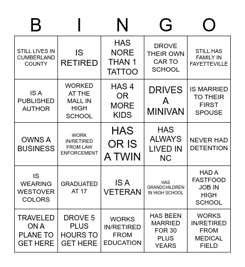 CLASS OF 1985 WOLVERINE BINGO Card