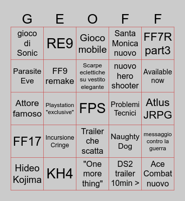 Summer Game Fest GamerDex BINGO Card