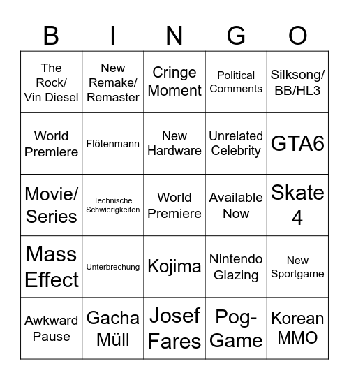Summer Games Show 2025 Bingo Card