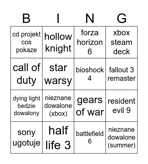 Pokazy growe Bingo Card