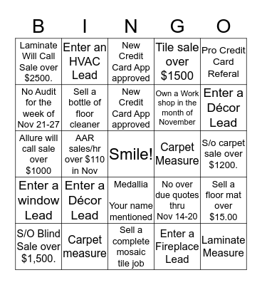 Flooring/Decor Bingo Card