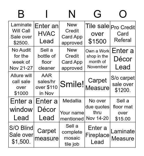 Flooring/Decor Bingo Card