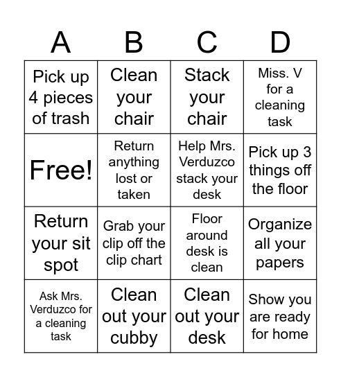 ~ Cleaning Bingo ~ Bingo Card