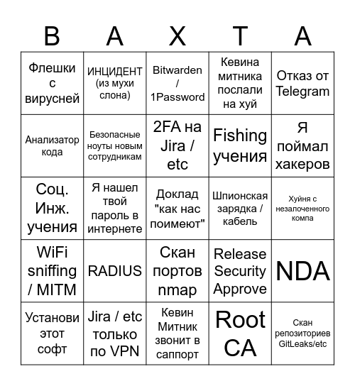 Вахтёр Bingo Card