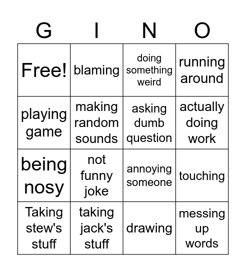 Gino Bingo Card