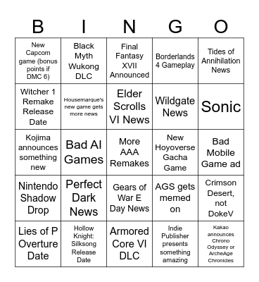SGF 2025 Bingo Card