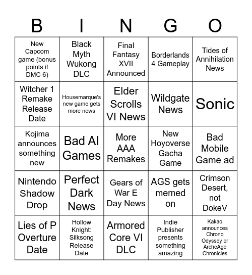 SGF 2025 Bingo Card
