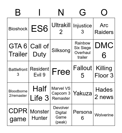 Untitled Bingo Card