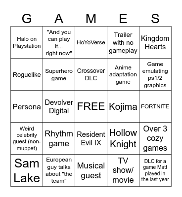Summer Games Fest Bingo Card