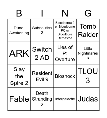 Summer Game Fest Bingo Card