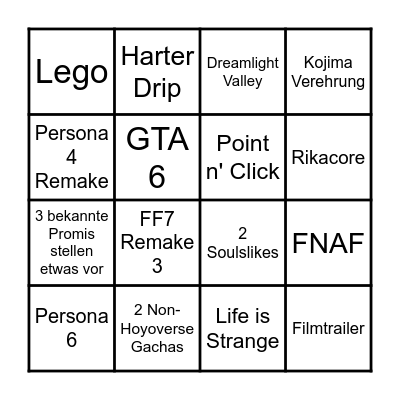 Summer Game Fest Rika Bingo Card