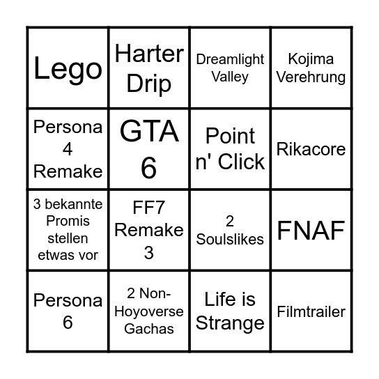 Summer Game Fest Rika Bingo Card