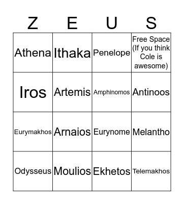 THE ODYSSEY: BOOK 18 Bingo Card
