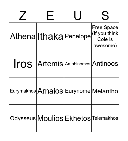 THE ODYSSEY: BOOK 18 Bingo Card