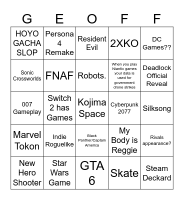 Summer Games Fest Bingo Card