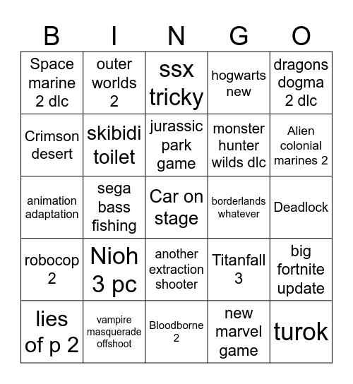 Game Awards 2025 Bingo Card