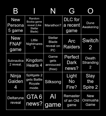 Summer Game Fest Bingo Card