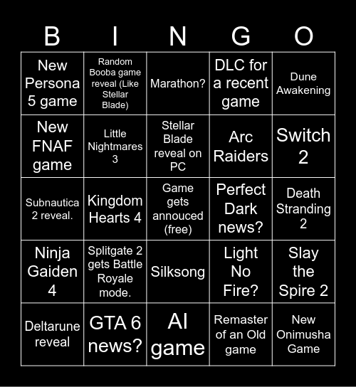 Summer Game Fest Bingo Card