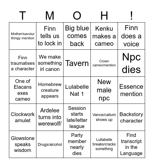 Session bingo Card