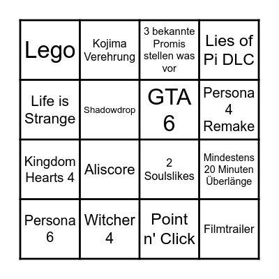 Summer Game Fest Alis Bingo Card