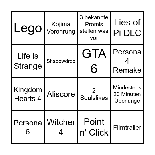 Summer Game Fest Alis Bingo Card