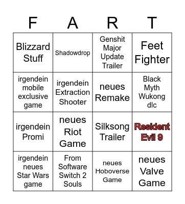 Summer Gayme Fest Bingo Card