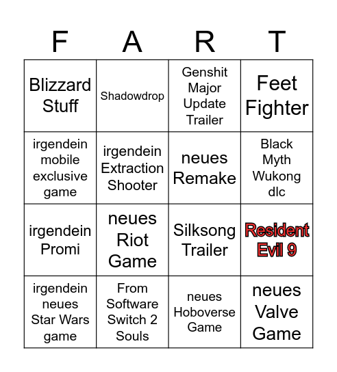 Summer Gayme Fest Bingo Card