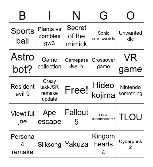 Untitled Bingo Card